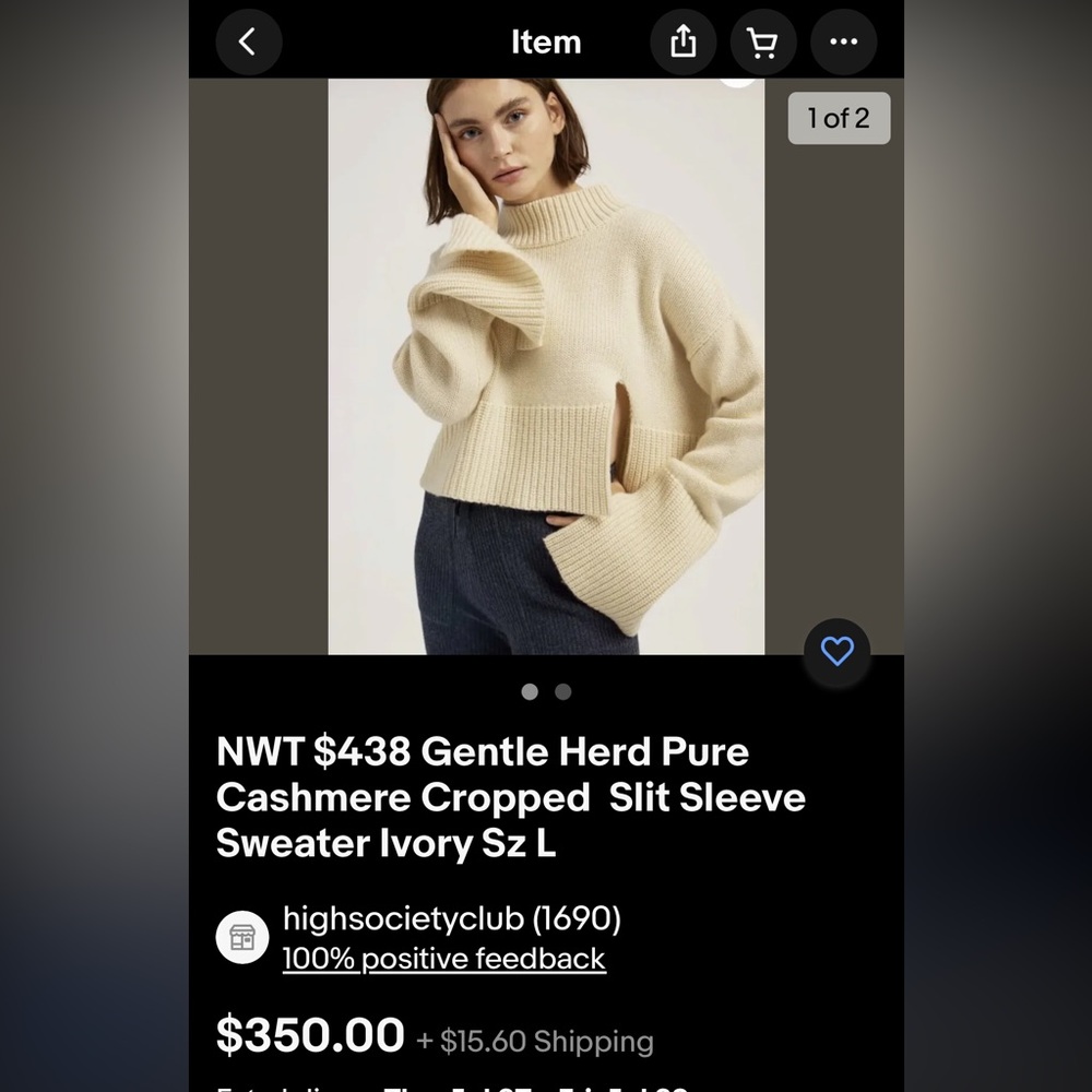 Gentle Herd Cropped Split Hem/Cuff Cashmere Sweater in Ivory